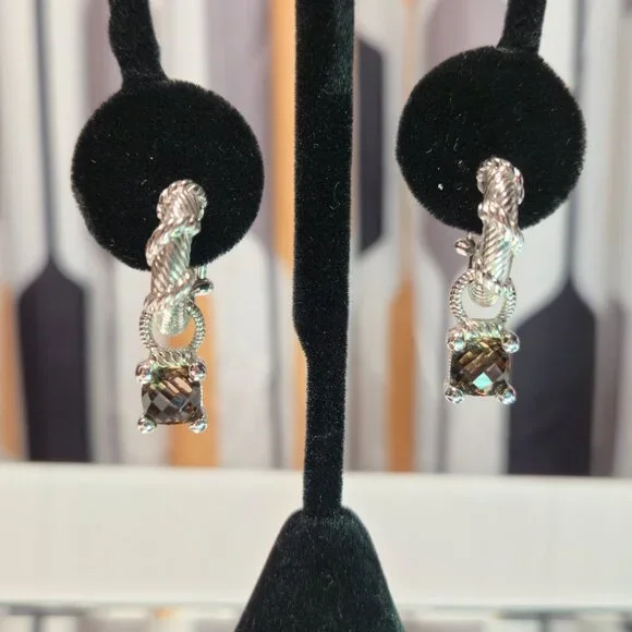 Judith Ripka Earrings 3 Sets Gemstone Charms Garnet Pearl Smoky Quartz NIB - Picture 4 of 9